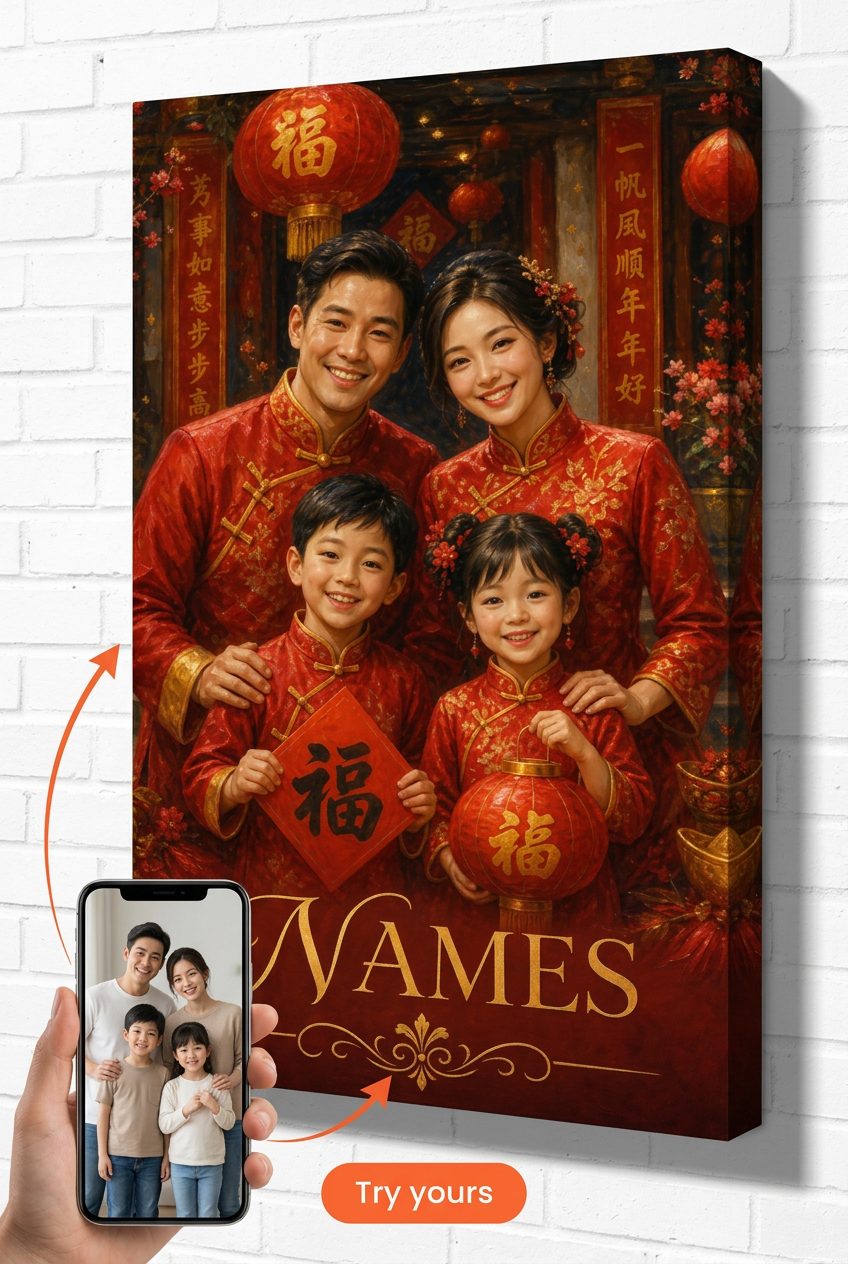 Custom Cultural Family Portrait — Festive Lunar New Year Canvas