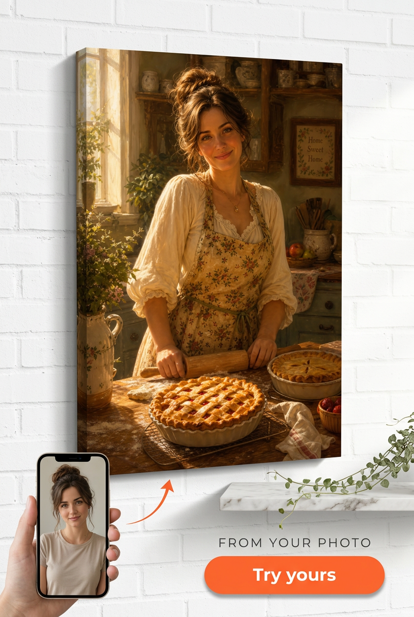 Custom Hobby Single Woman Portrait — Whimsical Baker from Photo