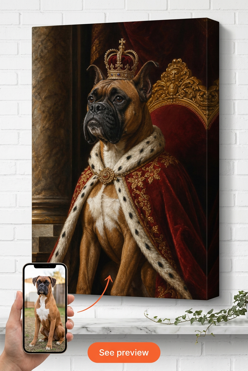 Custom Royal Dog Portrait — Regal Pet Canvas from Photo