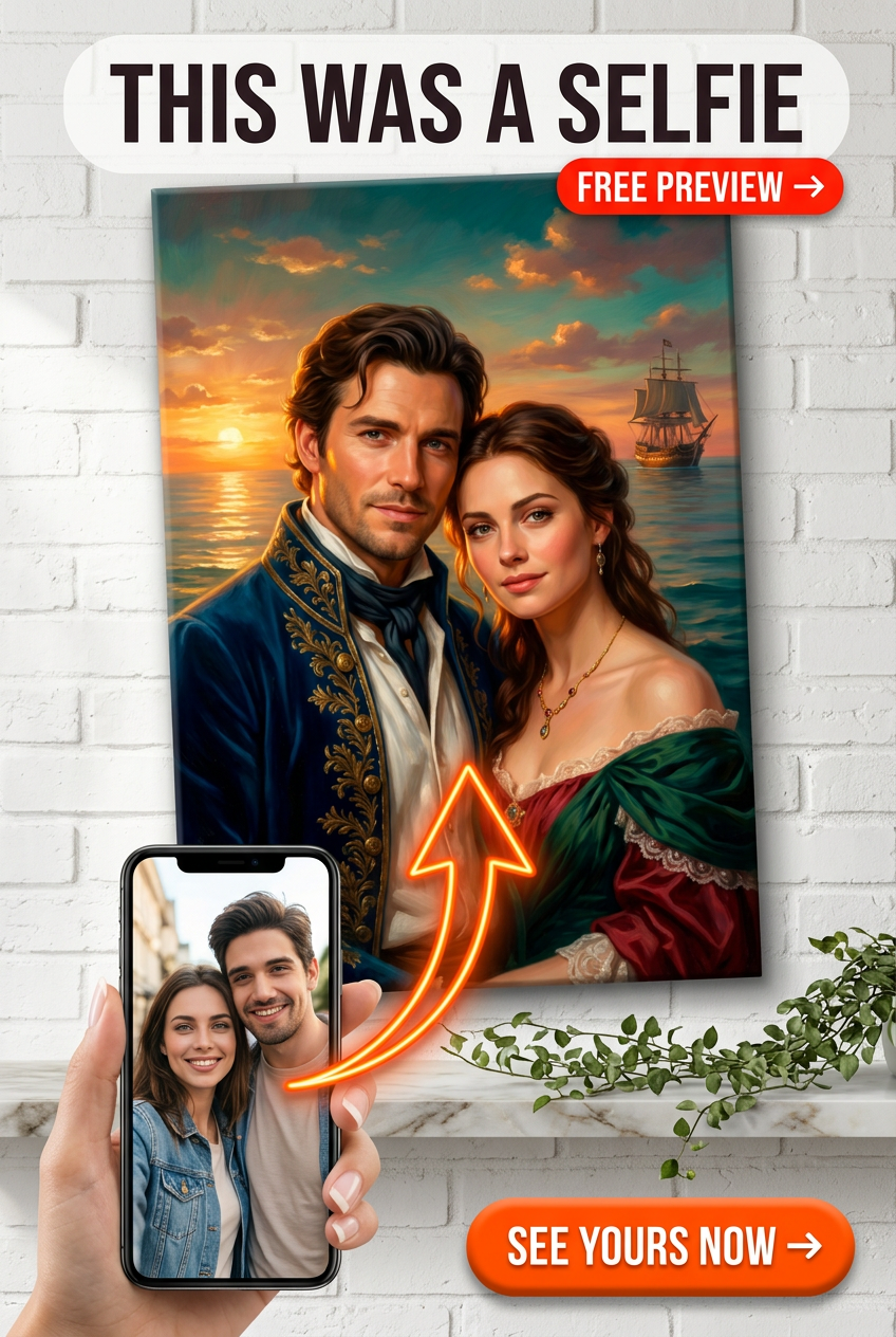 Custom Pirate Couple Portrait — Romantic Ocean Adventure Canvas