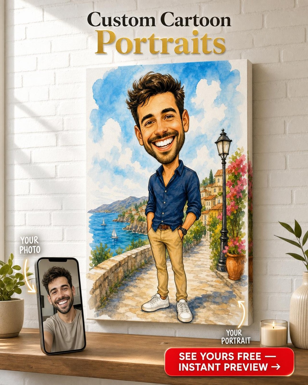 Whimsical Men's Caricature Canvas Art