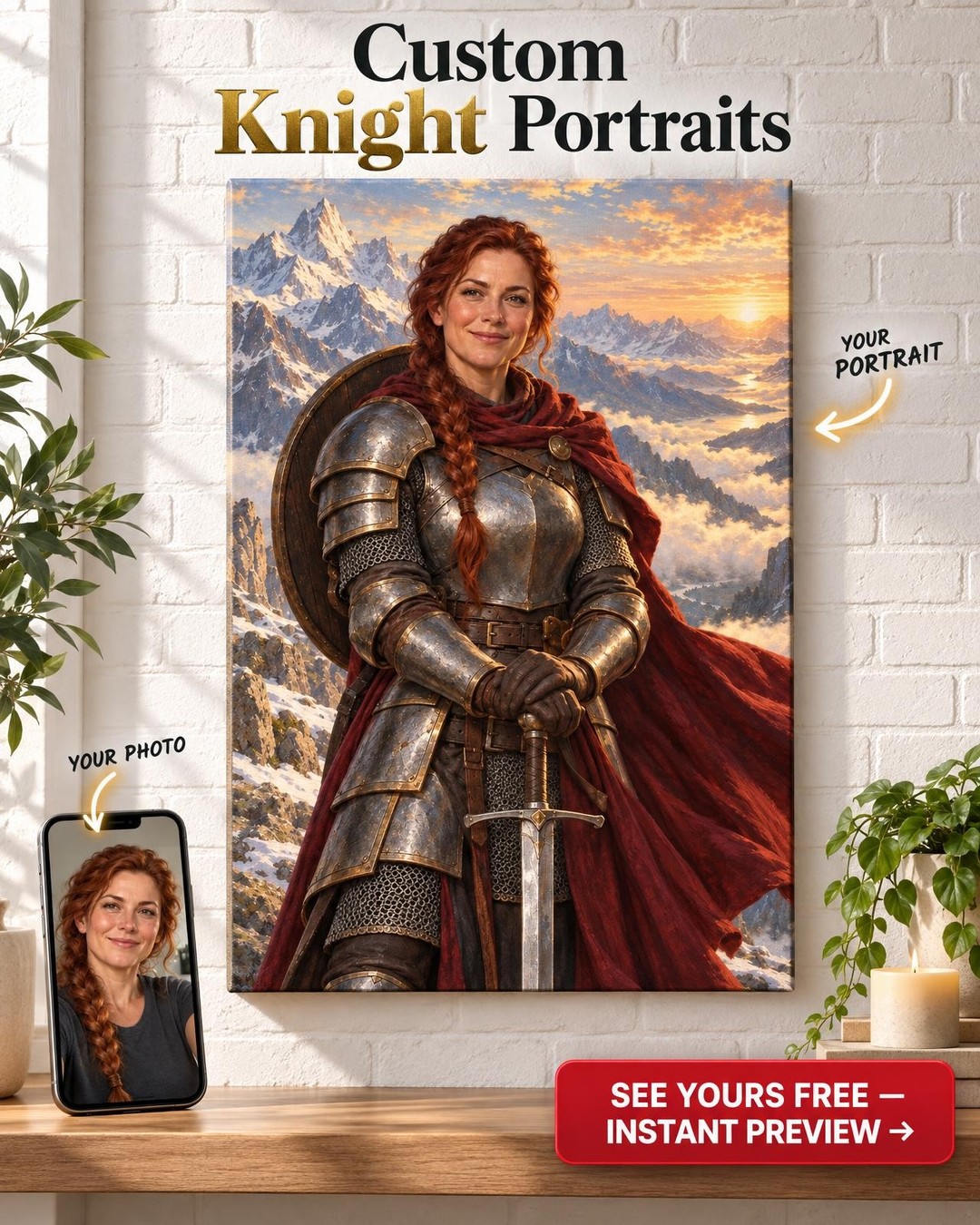 Warrior Character Custom Portrait from Photo | Personalized Tabletop Fantasy Gift