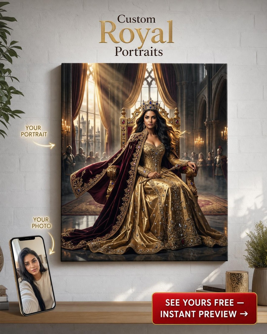 Custom Royal Single-Man Portrait — Regal Throne Canvas from Photo