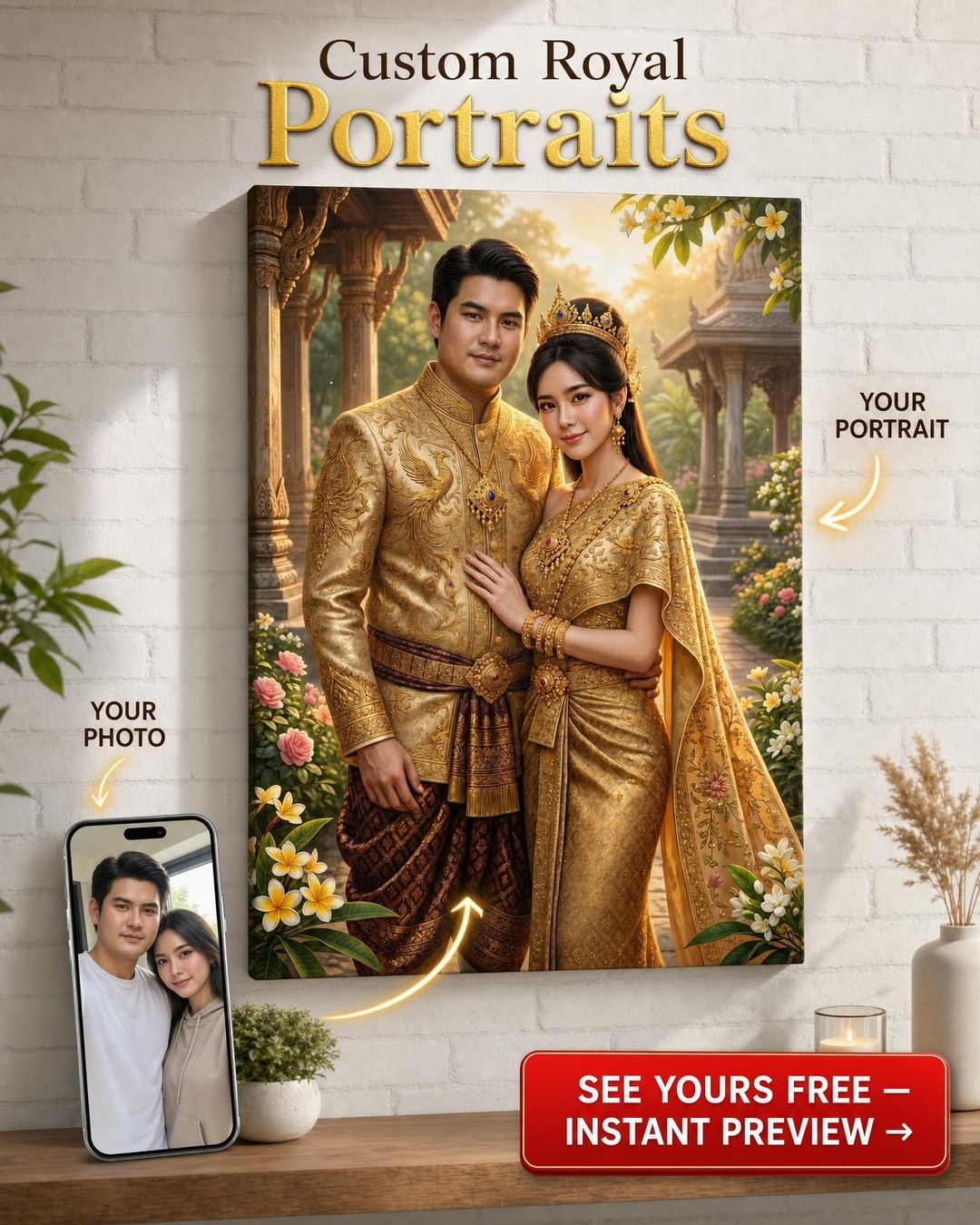 Royal-Themed Custom Portrait from Photo | Personalized Canvas Gift