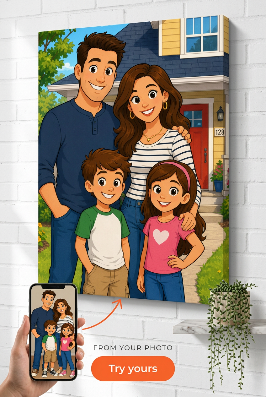 Custom Simpsons Family Portrait — Whimsical Animated Canvas from Photo