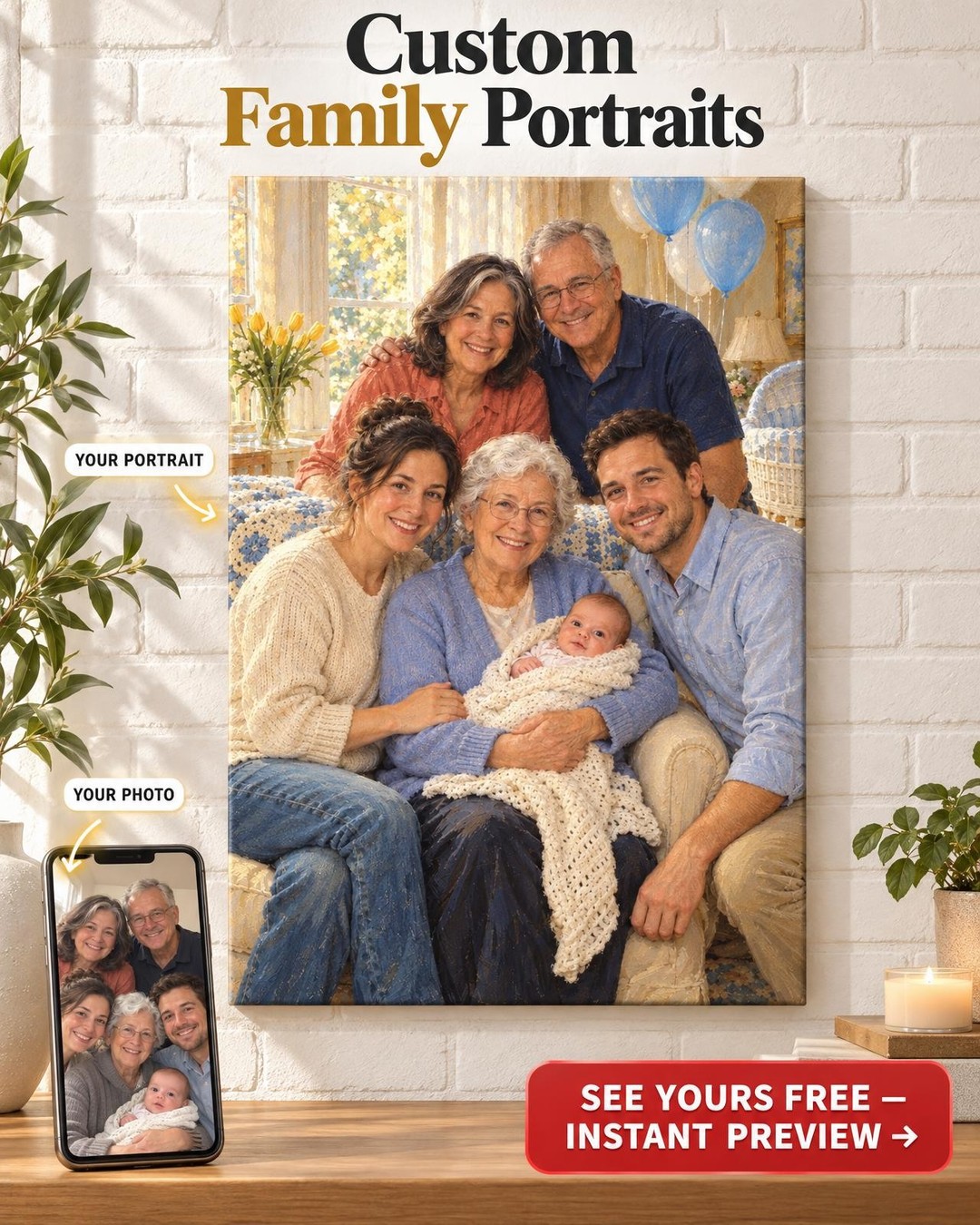 Welcome Little One Custom Portrait from Photo | Personalized Generations Portrait Gift