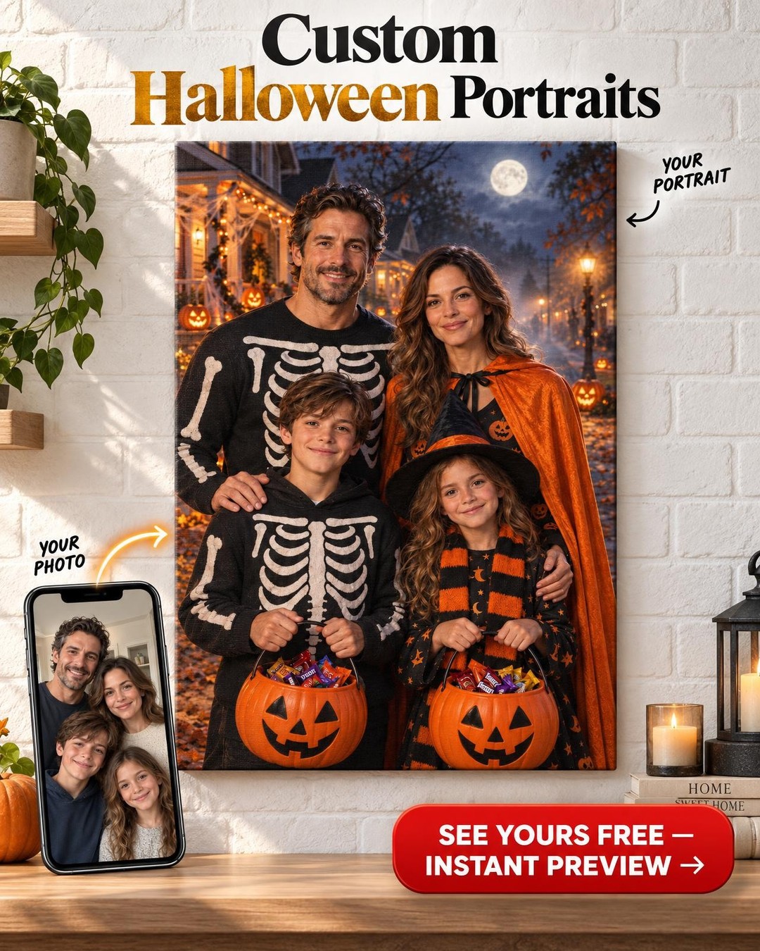 Trick-or-Treat Night Custom Portrait from Photo | Personalized Gift