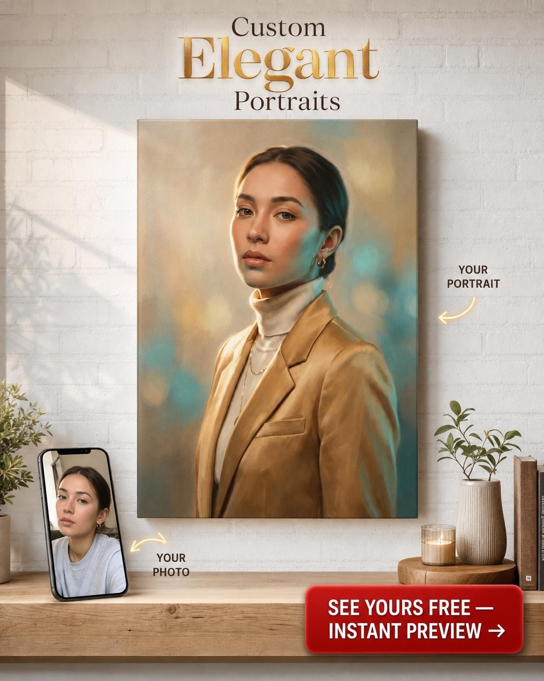 Custom Impressionist Woman Portrait — Serene Canvas from Photo