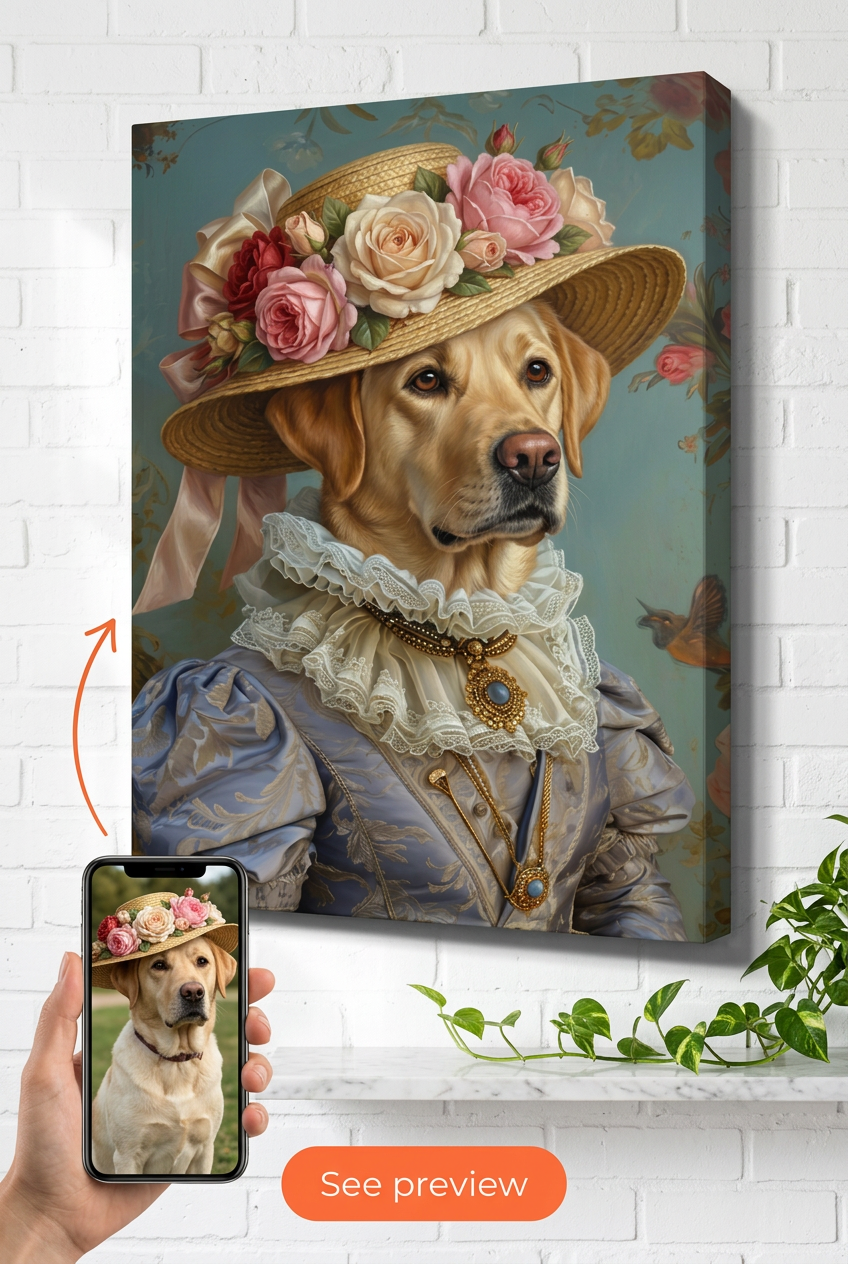 Custom Royal Dog Portrait — Whimsical Pet Canvas