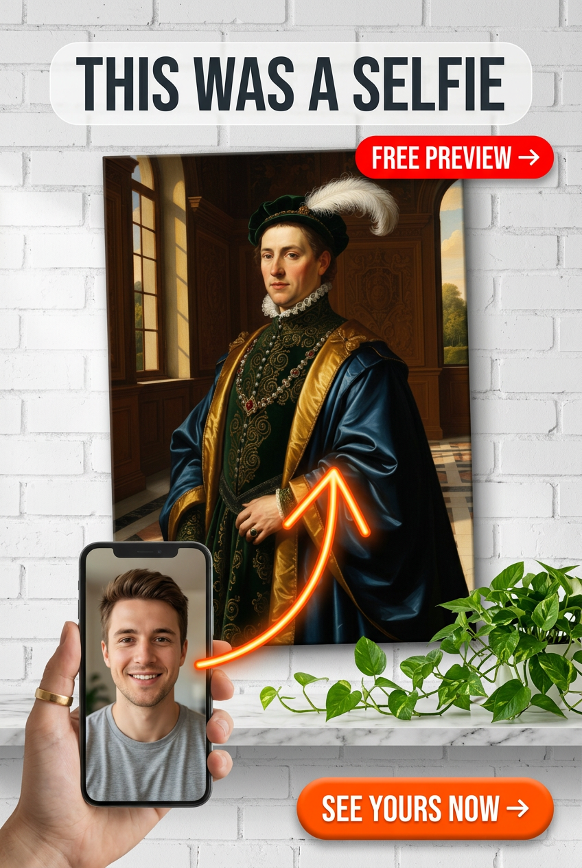 Custom Renaissance Man Portrait — Regal Crown Canvas from Photo