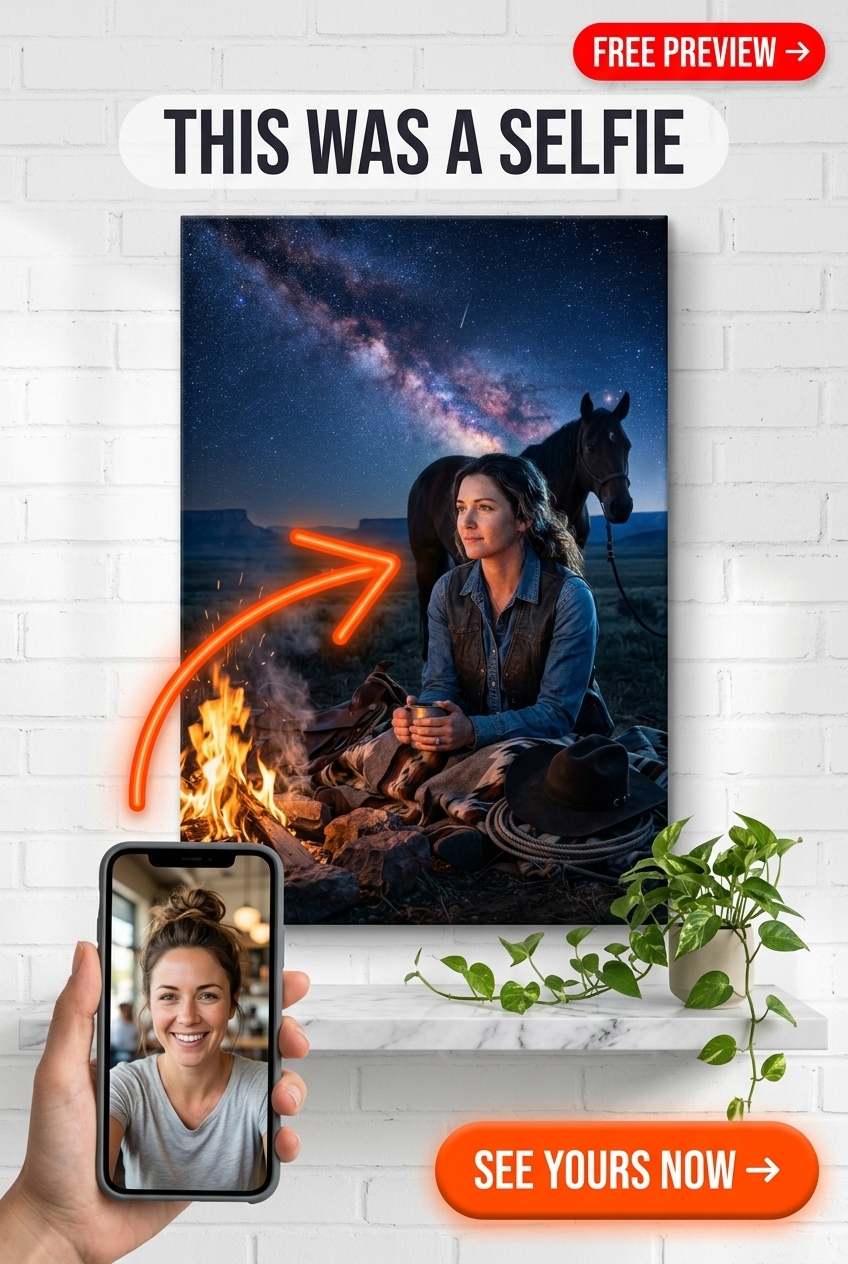 Starlight Campfire Cowgirl Portrait | Personalized Cowgirl Gift