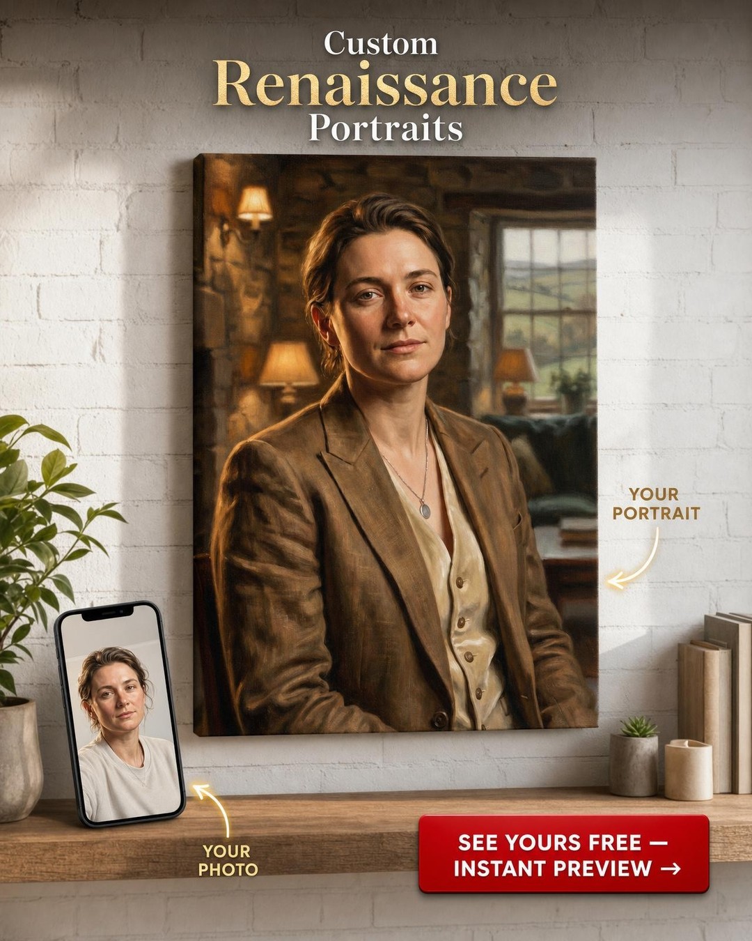 Custom Victorian Woman Portrait — Regal Canvas from Photo