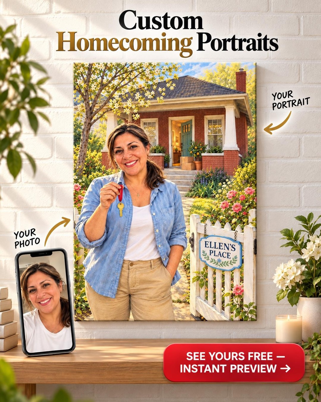 The House That Is Hers Custom Portrait from Photo | Personalized New Chapter Gift