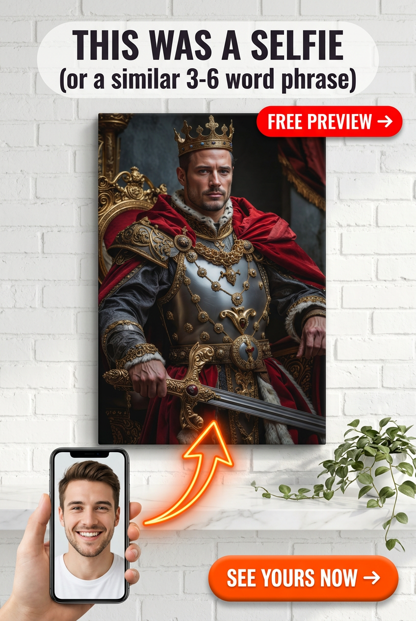 Custom Royal Man Portrait — Regal Crown & Throne Canvas