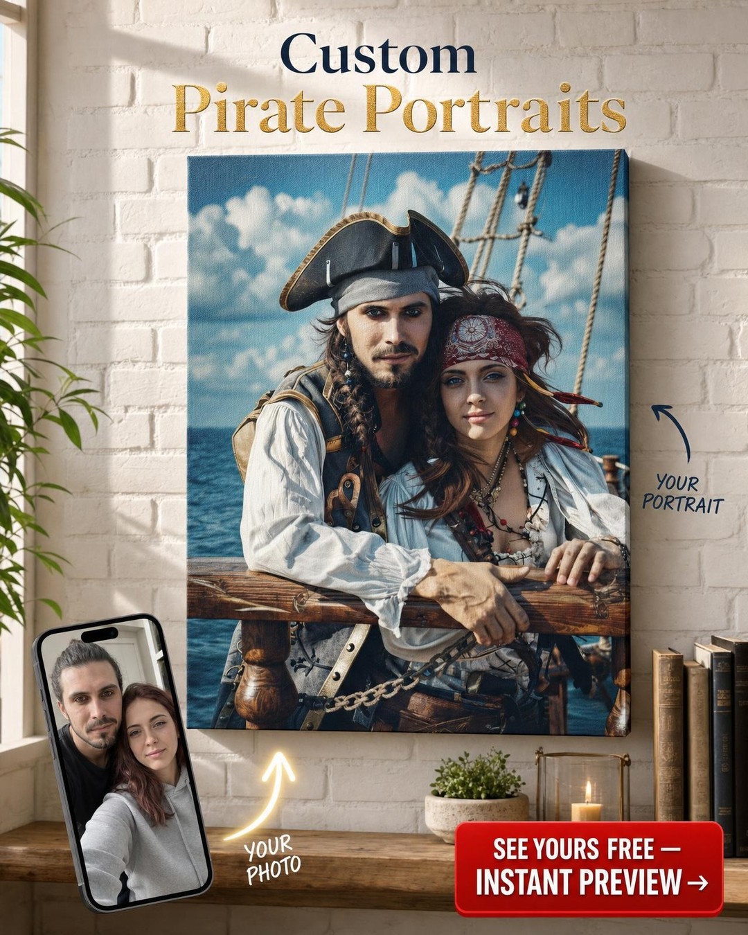 Custom Pirate Couple Portrait — Adventurous Canvas