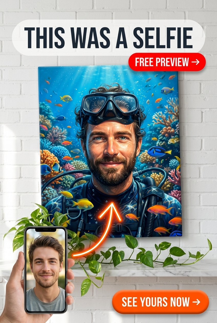 Portrait Personnalisé de Plongeur Sous-Marin en Eau Profonde