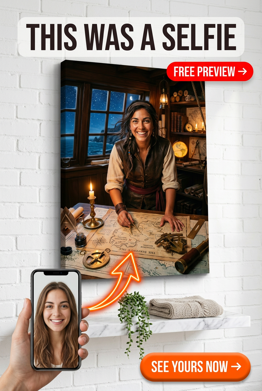 Custom Pirate Woman Portrait — Adventurous Navigator Canvas