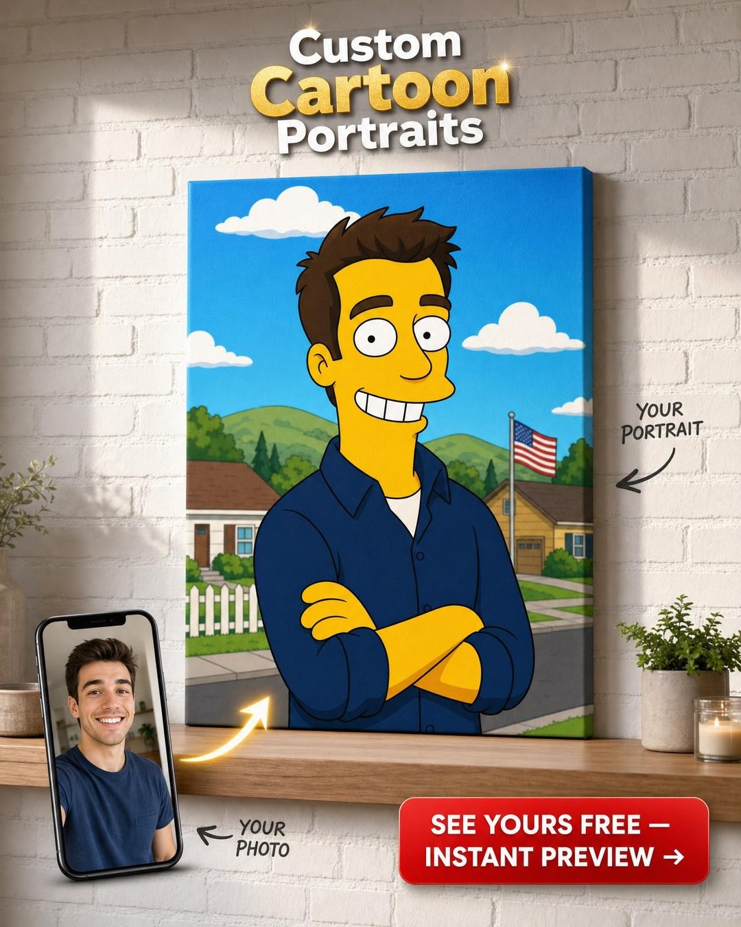 Custom Simpsons Man Portrait — Whimsical Canvas Art from Photo