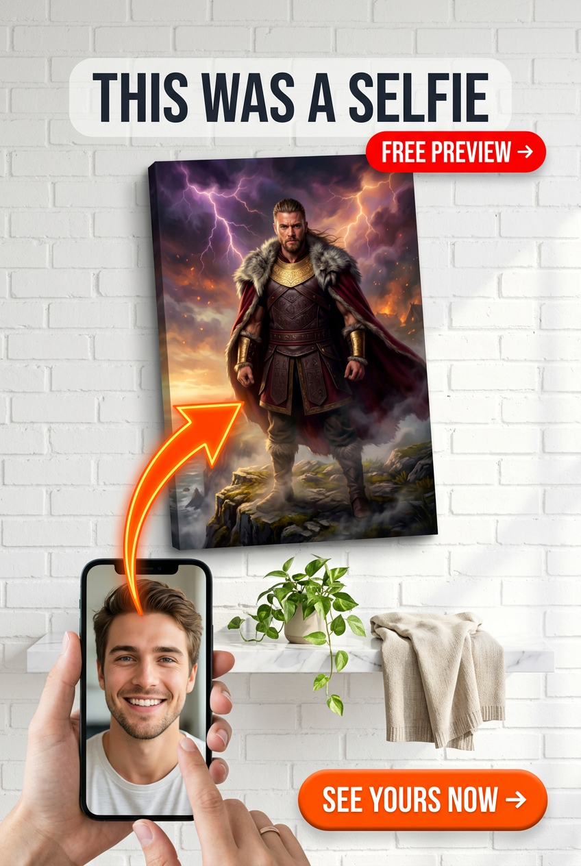Portrait sur Toile Personnalisé Épique du Héros Viking à l'Aube