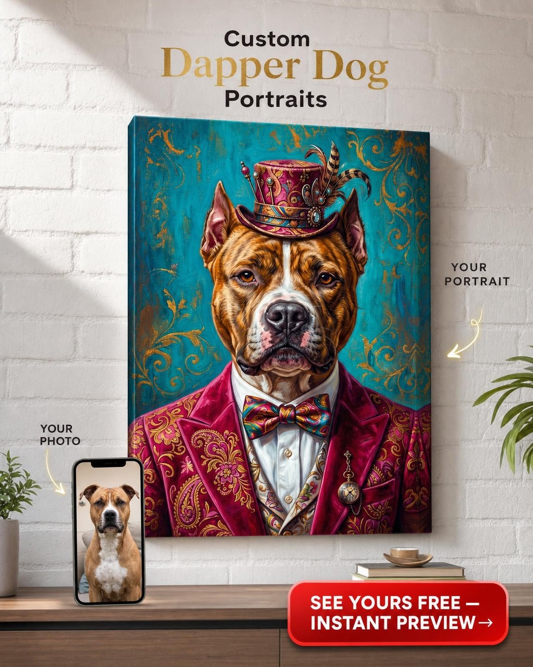 Custom Steampunk Dog Portrait — Whimsical Pet Canvas Art