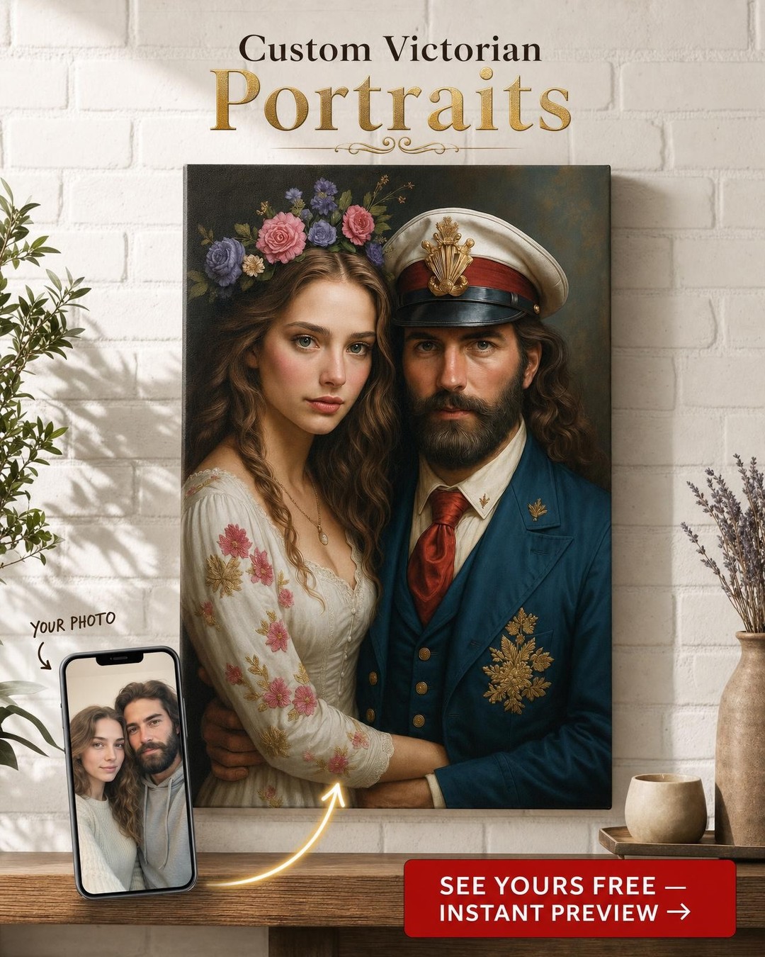 Regal Victorian Couple Portrait Canvas