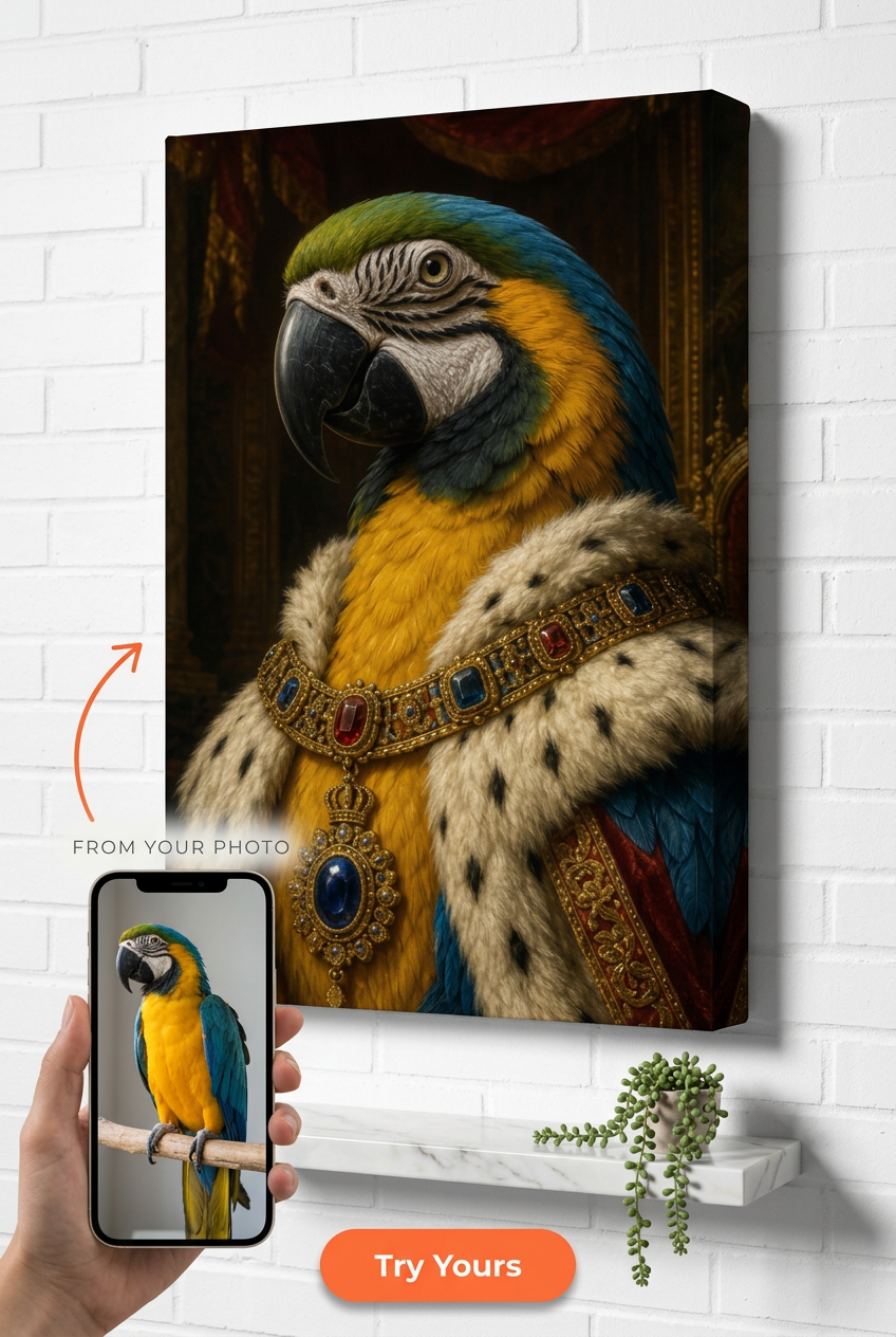 Custom Royal Cat Portrait — Regal Pet Canvas from Photo