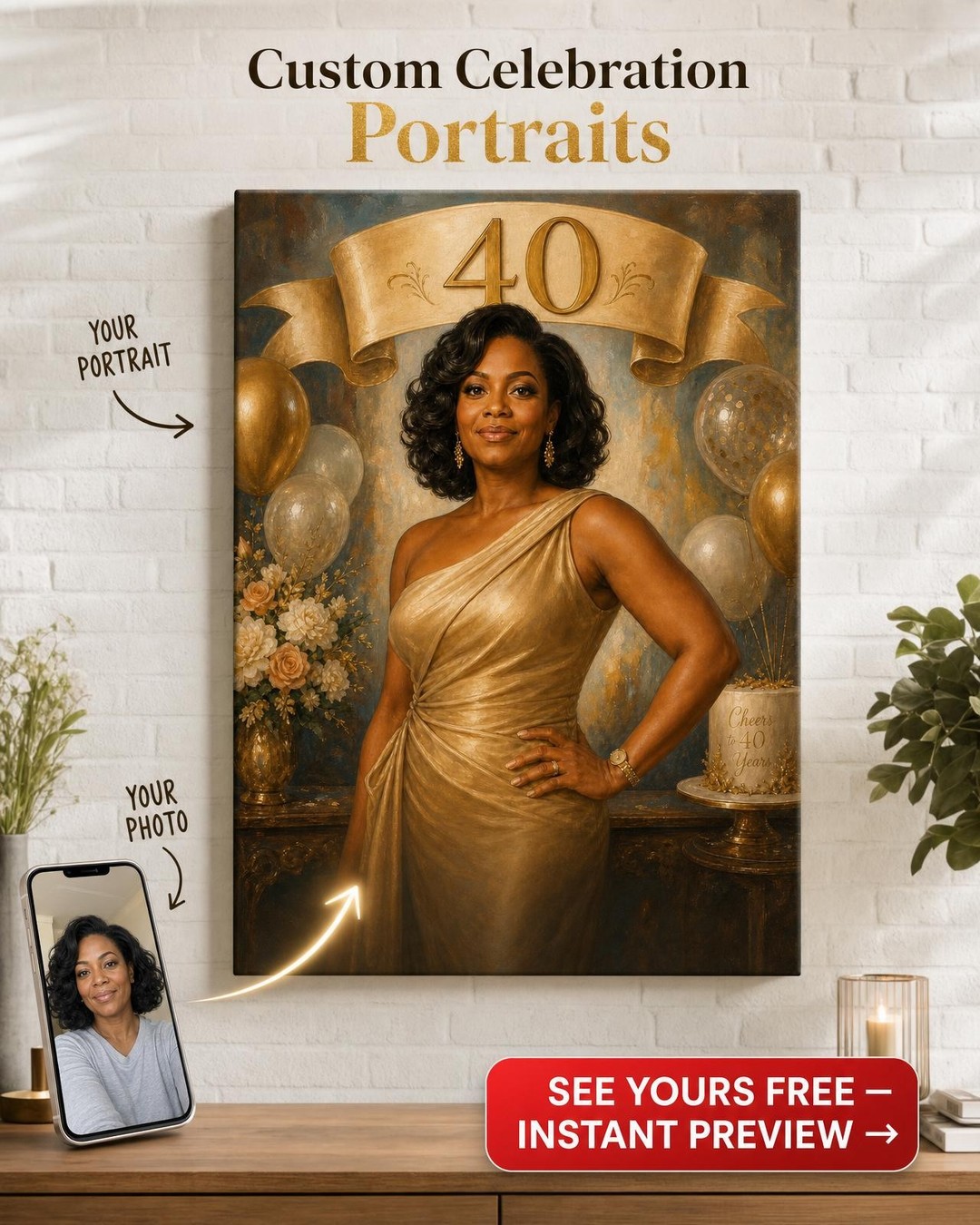 Custom Birthday Single Woman Portrait — Festive AI Art from Photo