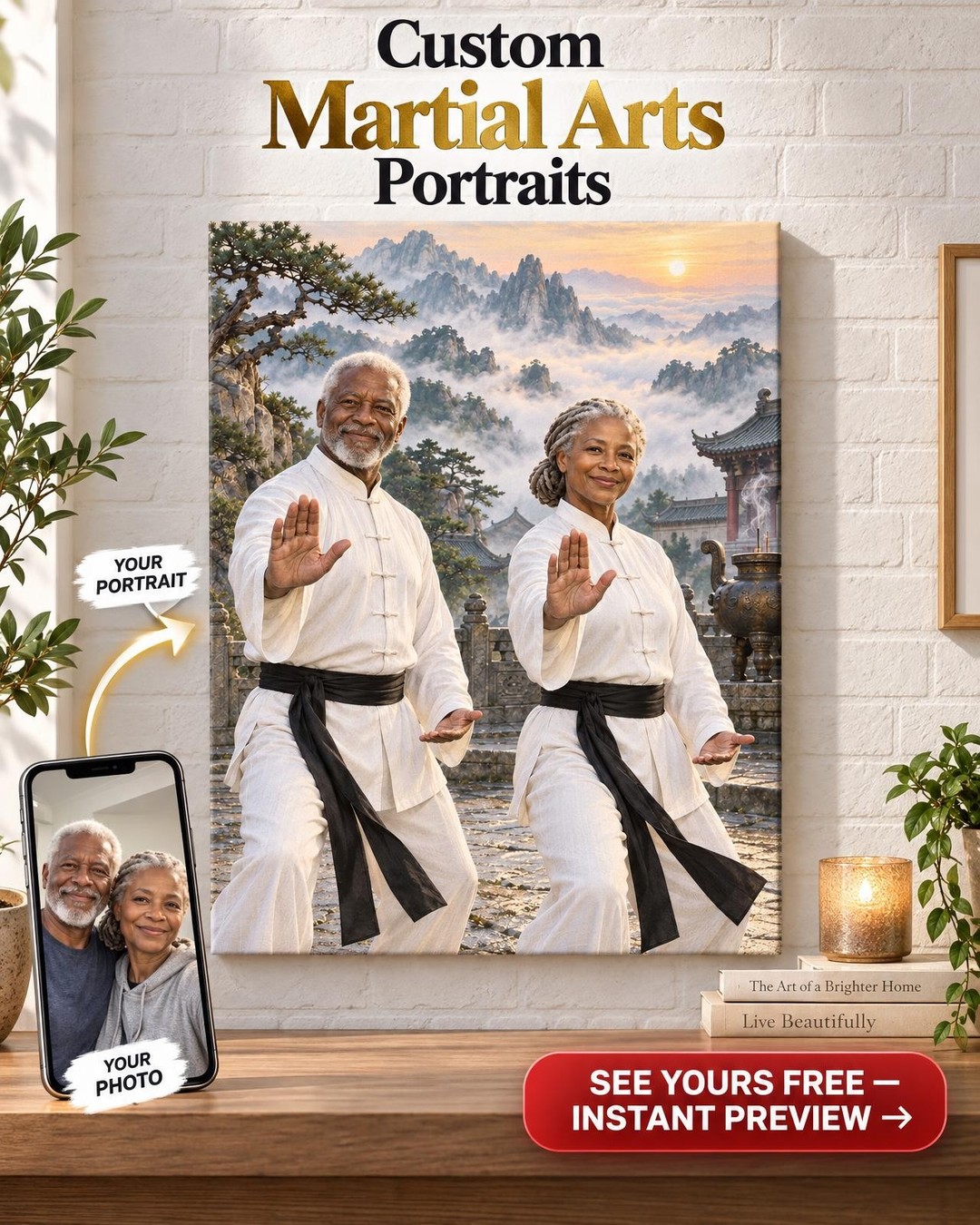 Mountain Courtyard Martial Arts Custom Portrait from Photo | Personalized Canvas Gift