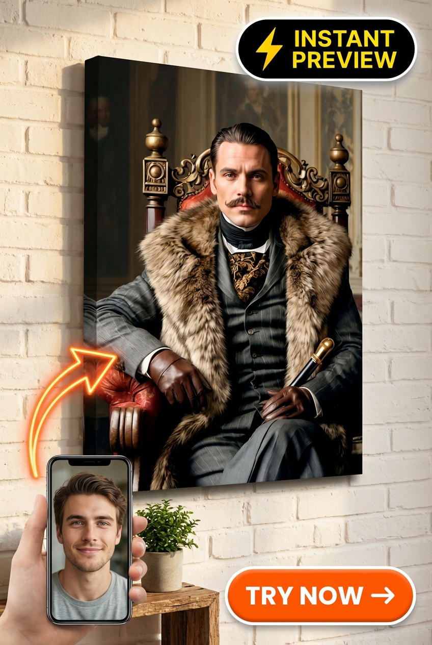 Custom Royal Man Portrait — Regal Throne Canvas from Photo