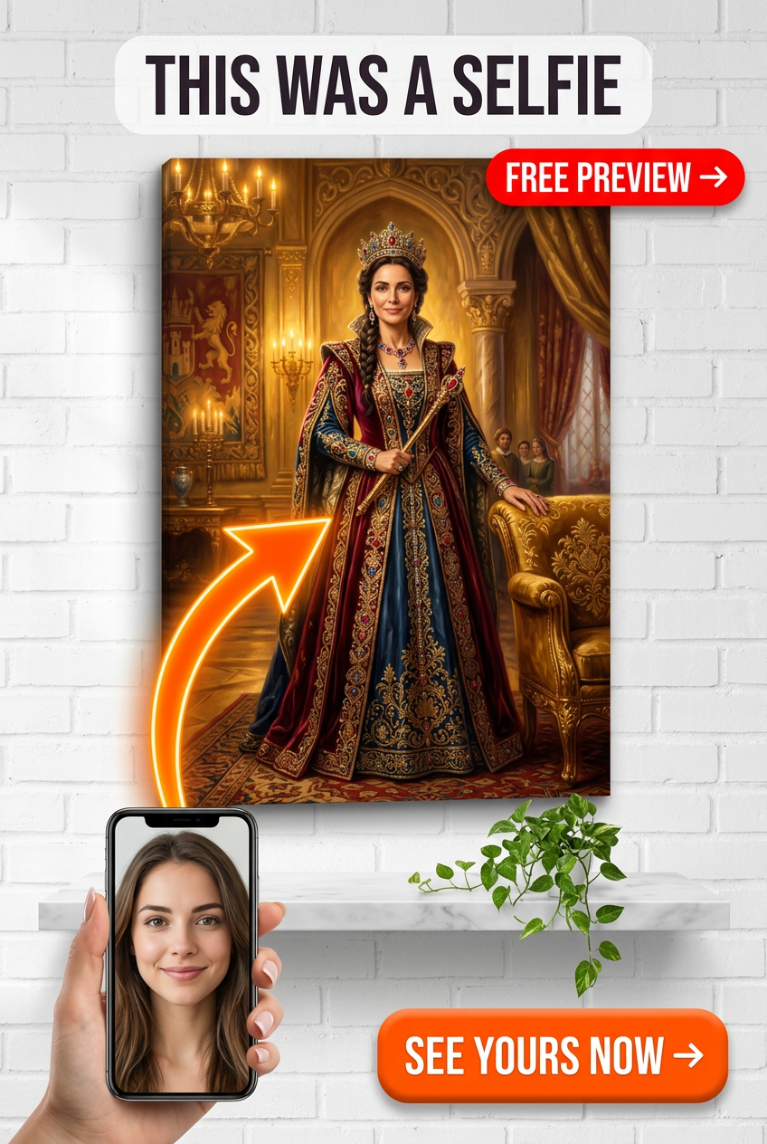Custom Royal Woman Portrait — Regal Crown & Throne Canvas