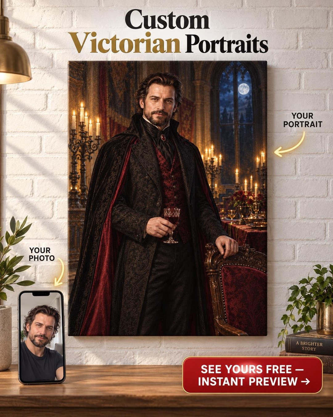 Vampire Lord Custom Portrait from Photo | Personalized Gothic Portrait Gift