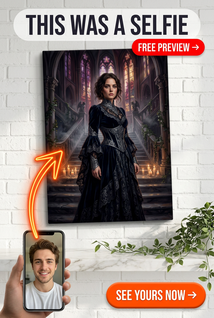 Custom Gothic Woman Portrait — Regal Castle Canvas from Photo