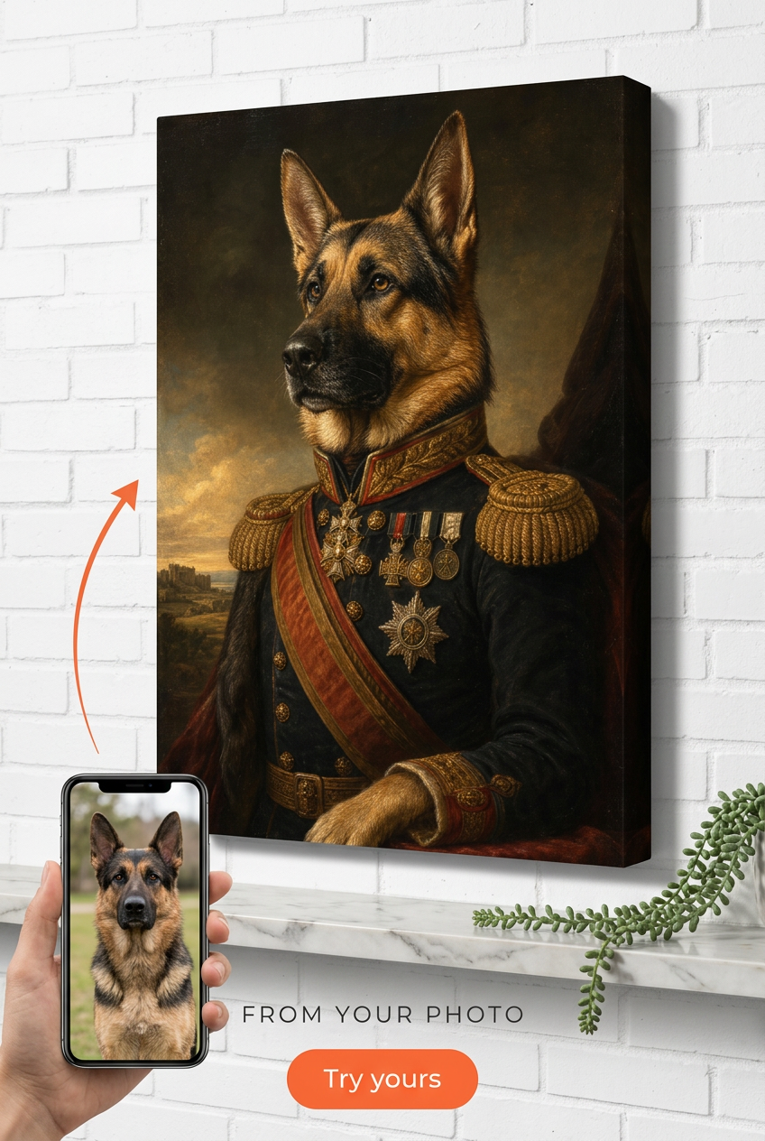 Custom Military Dog Portrait — Regal Pet Canvas from Photo