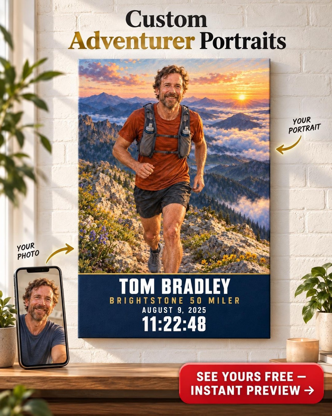 Trail and Ultra Finisher Poster from Photo | Personalized Finisher Portrait Gift