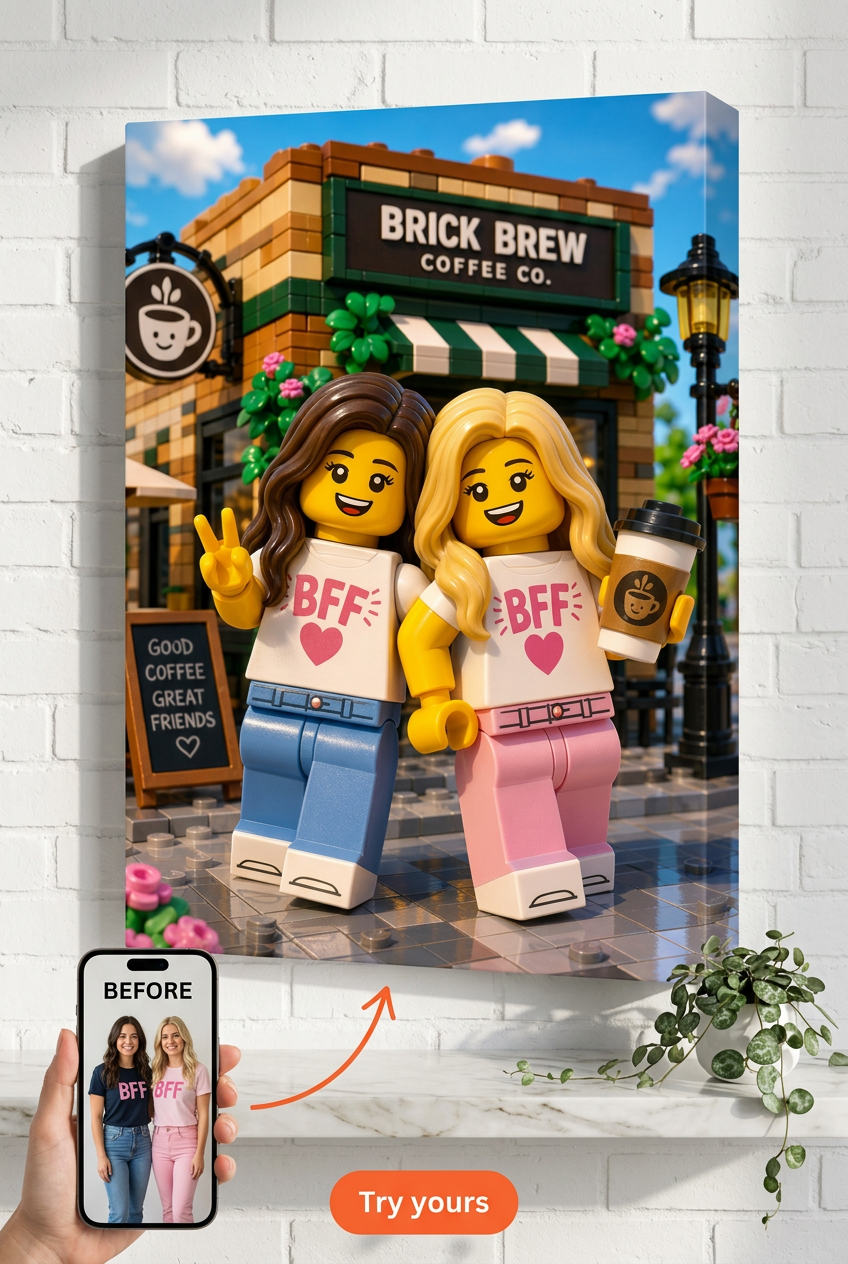 Custom Brick Minifigure Best Friends Duo Portrait from Photo | Personalized Undefined Gift