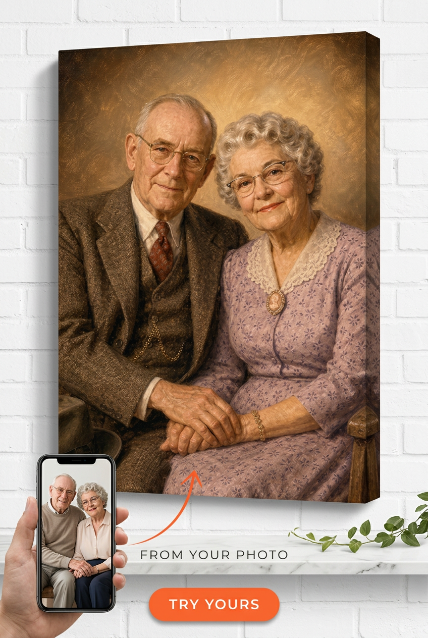 Custom 1940s Hollywood Front Porch Portrait from Photo | Personalized Undefined Gift