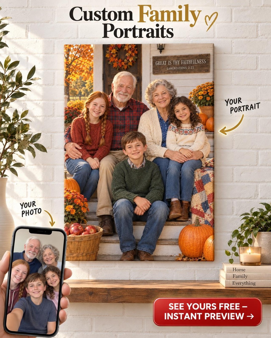 Grandparents and Grandkids Porch Custom Portrait from Photo with Bible Verse | Personalized Faith Family Gift