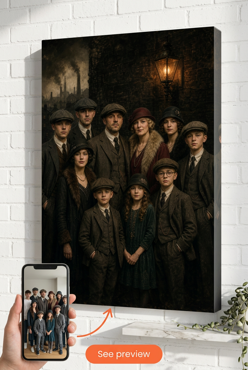 Custom 1920s Birmingham Family Clan Portrait from Photo | Personalized Undefined Gift