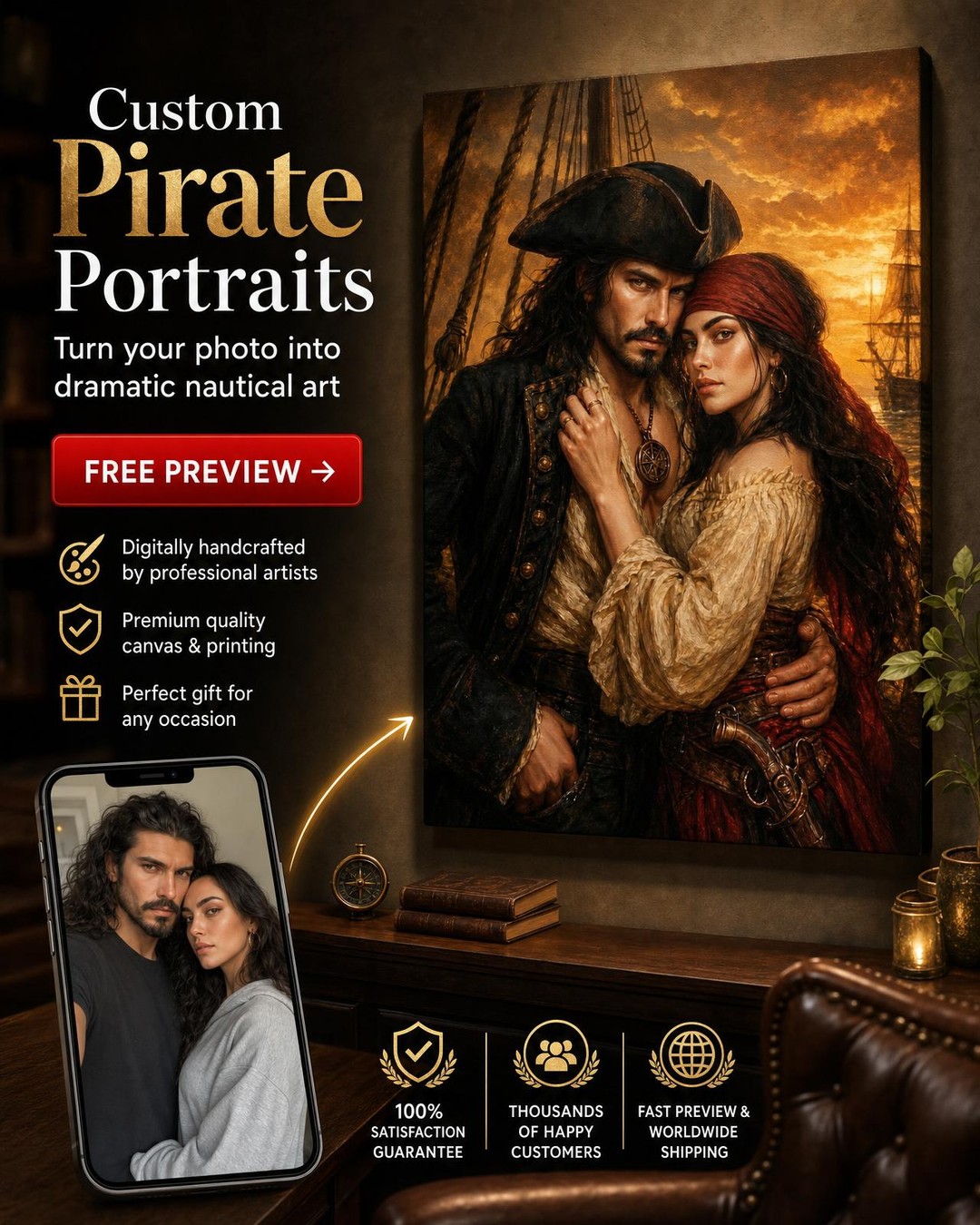 Pirate-Themed Custom Portrait from Photo | Personalized Undefined Gift