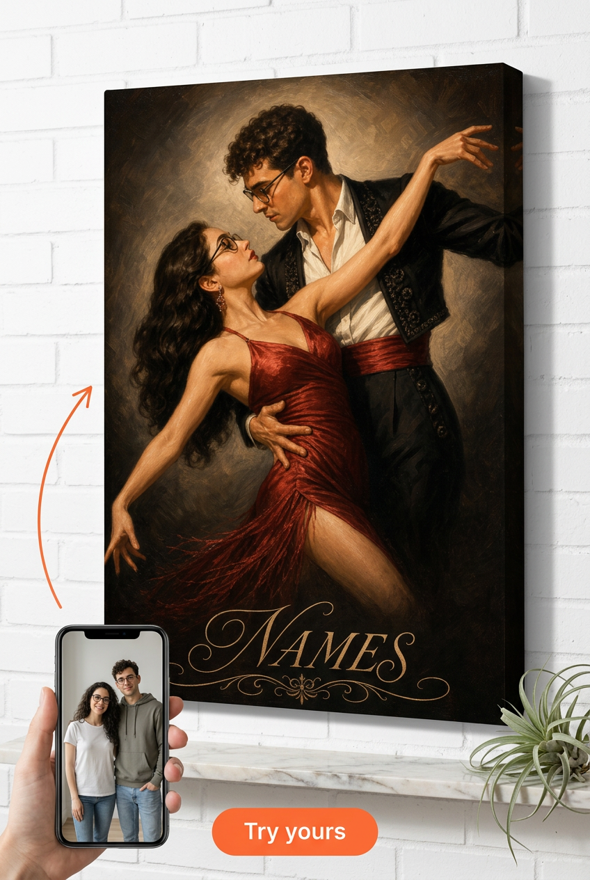 Custom 1940s Hollywood Tango Couple Portrait from Photo | Personalized Undefined Gift