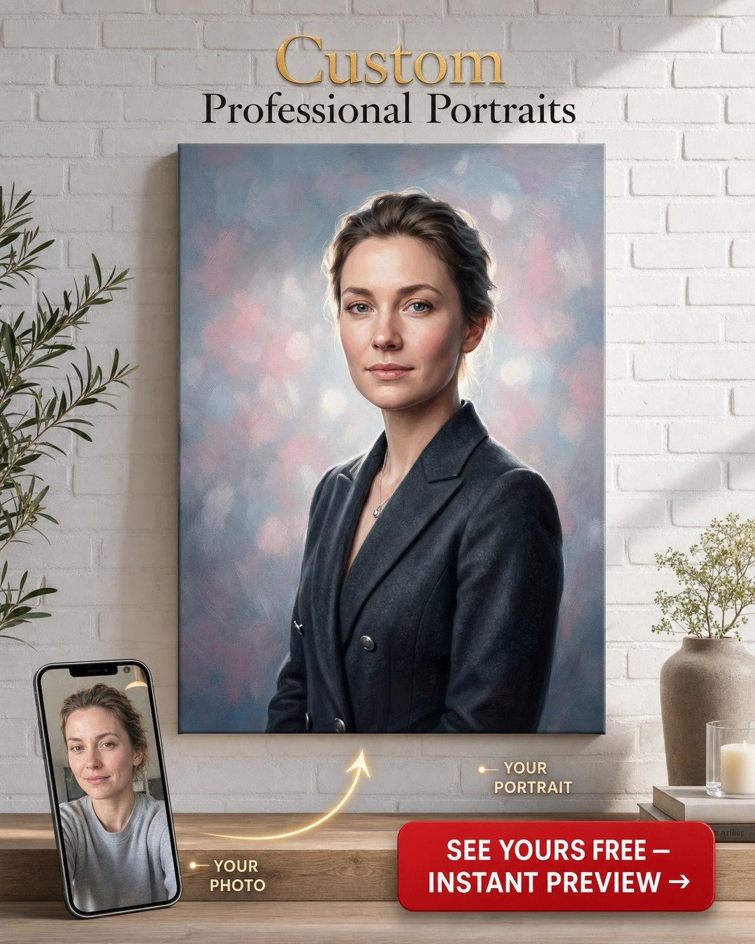 Custom Impressionist Woman Portrait — Serene Canvas Art from Photo