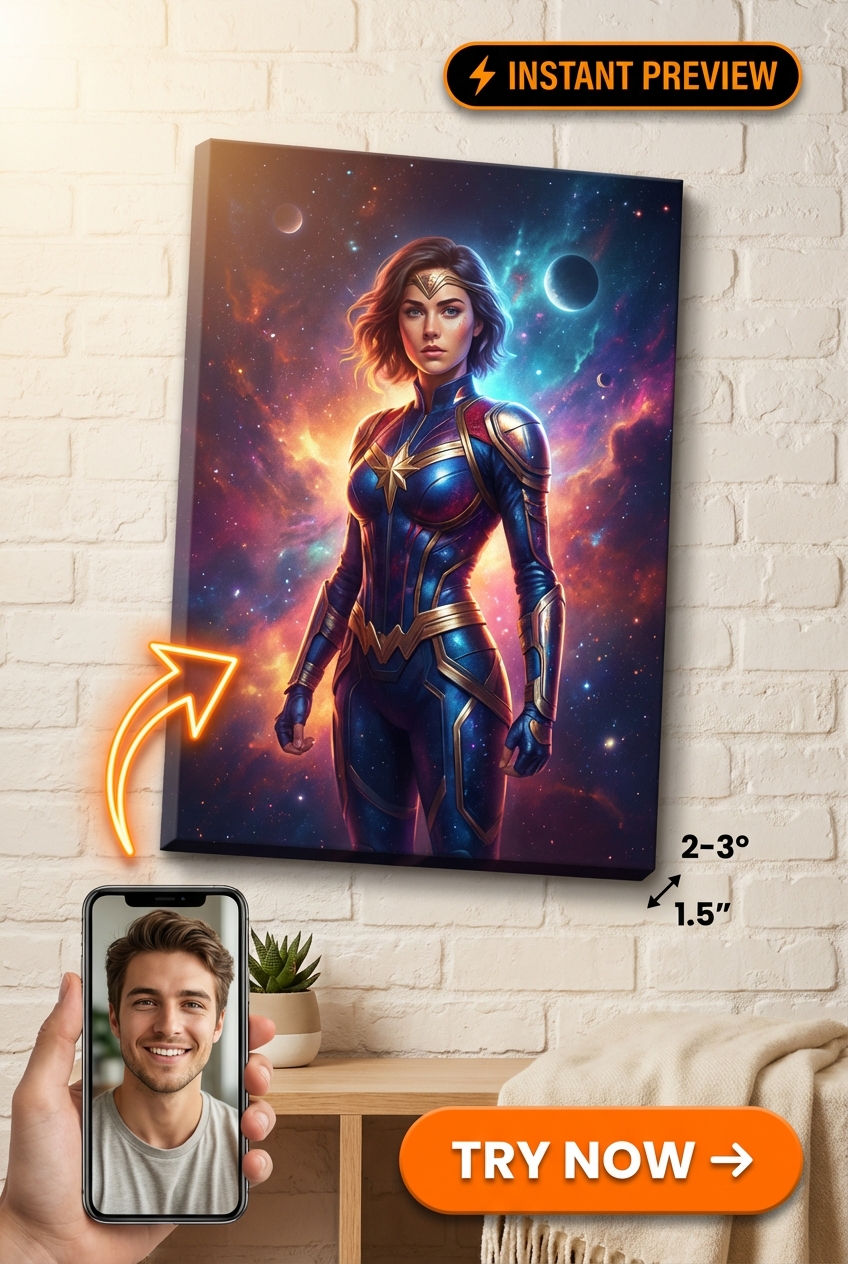 Custom Sci-Fi Man Portrait — Heroic Cosmic Warrior Canvas