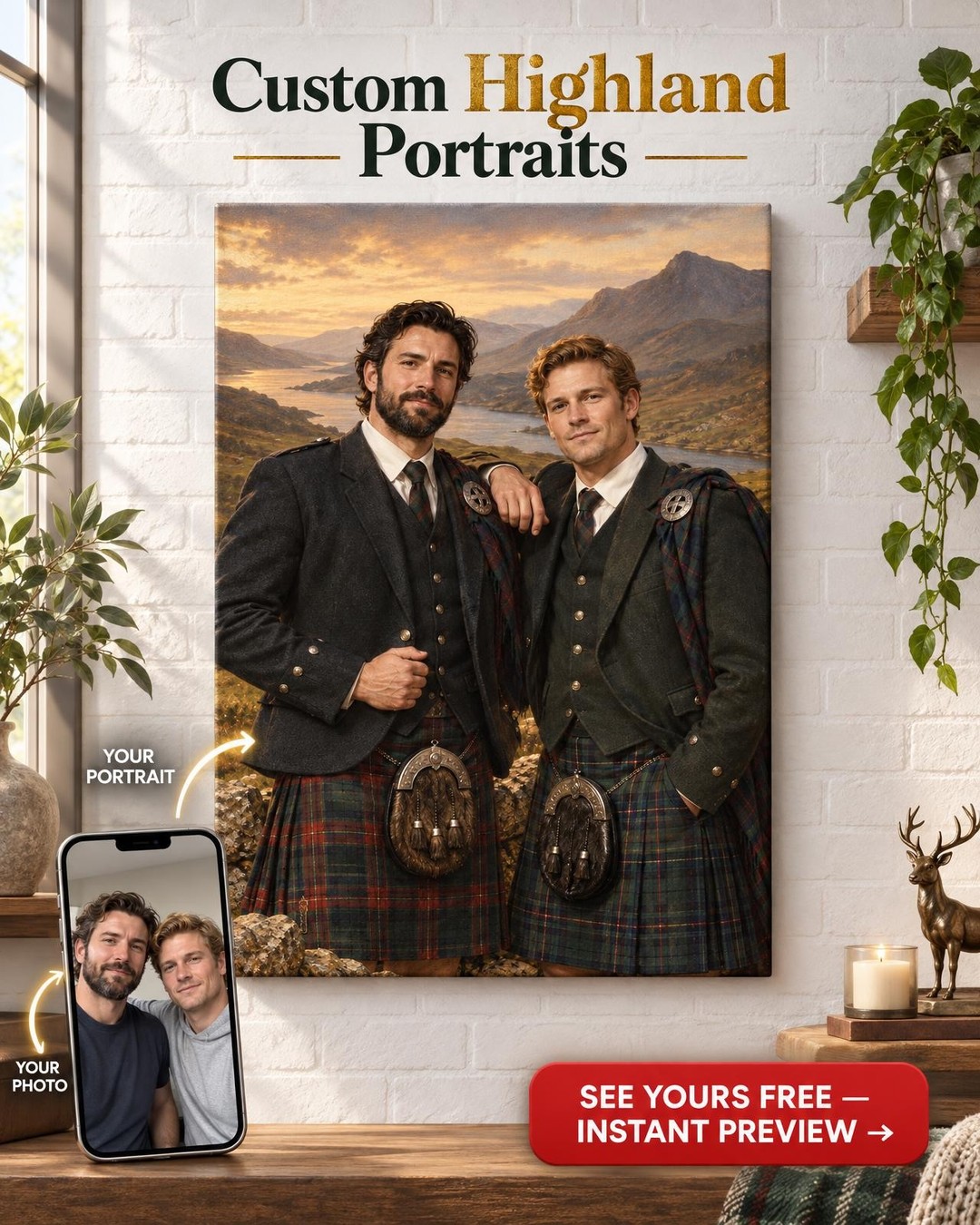 Distinguished Two Men Custom Portrait from Photo | Personalized Canvas Gift