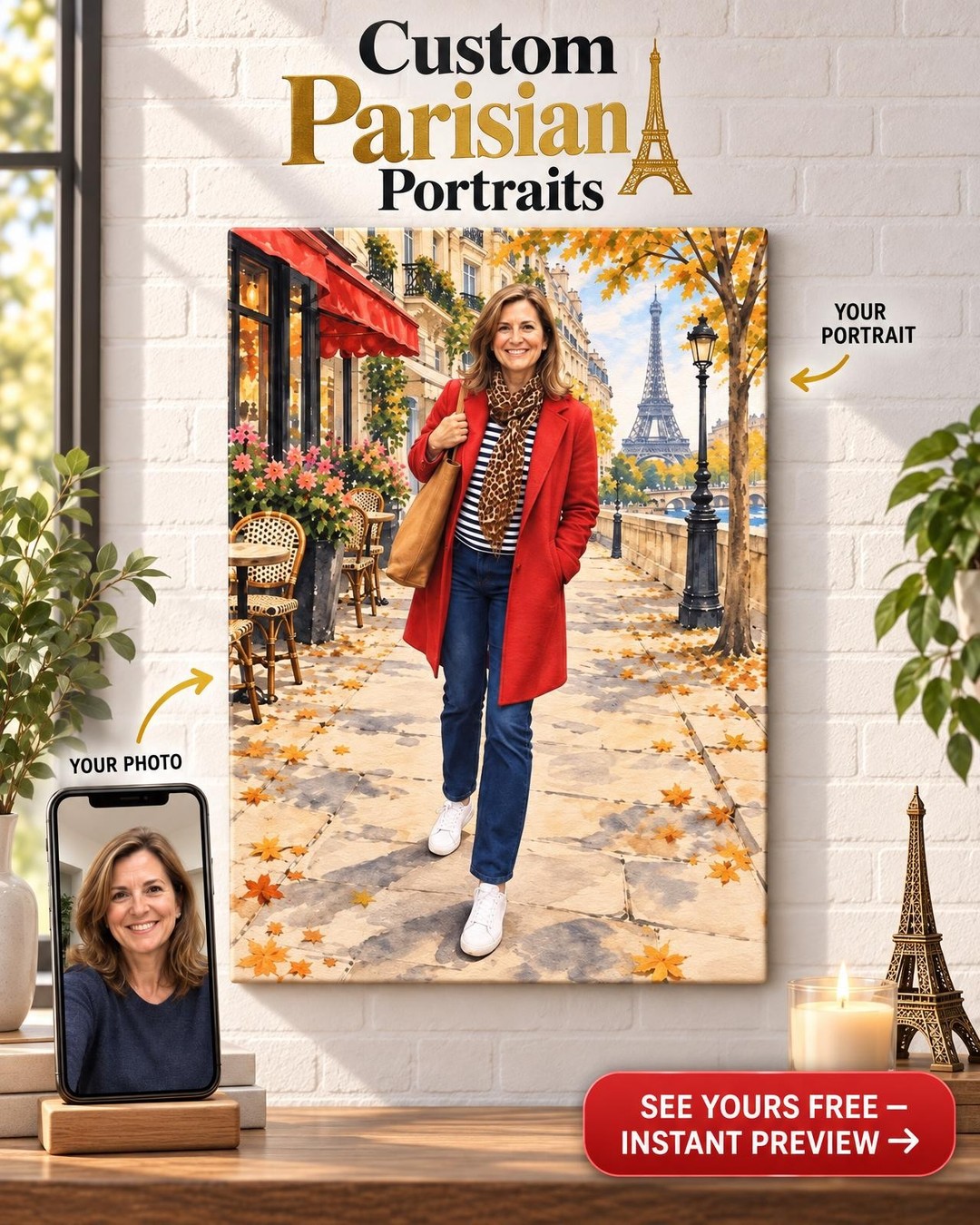 Her Own Outfit as a Paris Fashion Illustration Custom Portrait from Photo