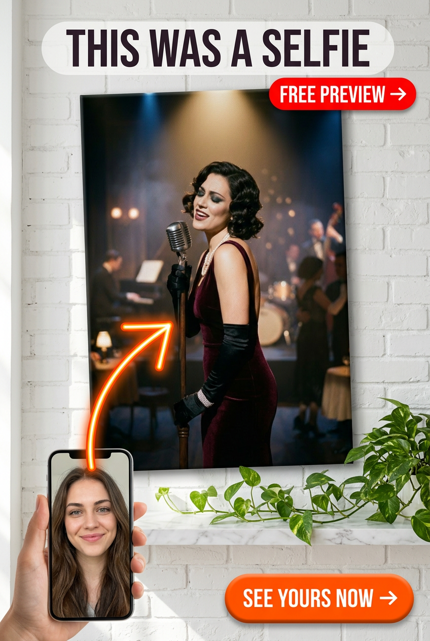 Custom Musician Woman Portrait — Festive Stage Lights Canvas