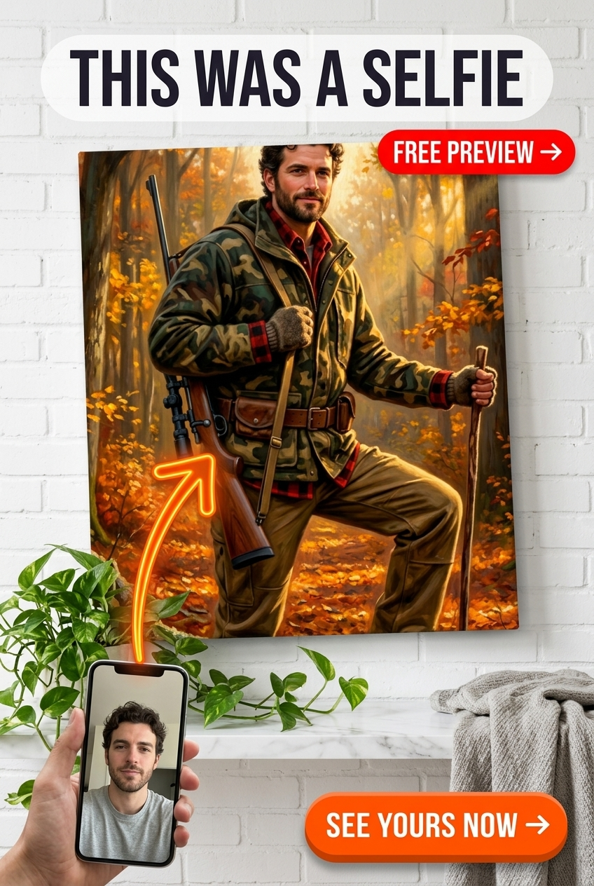 Custom Autumn Man Portrait — Heroic Hunter Canvas from Photo