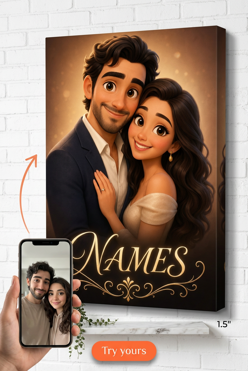 Custom Caricature Couple Portrait — Romantic AI Art from Photo