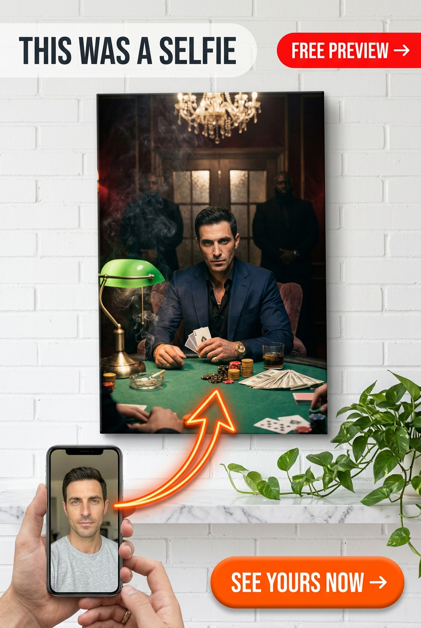 Custom Gothic Single-Man Portrait — Heroic Poker Player Canvas