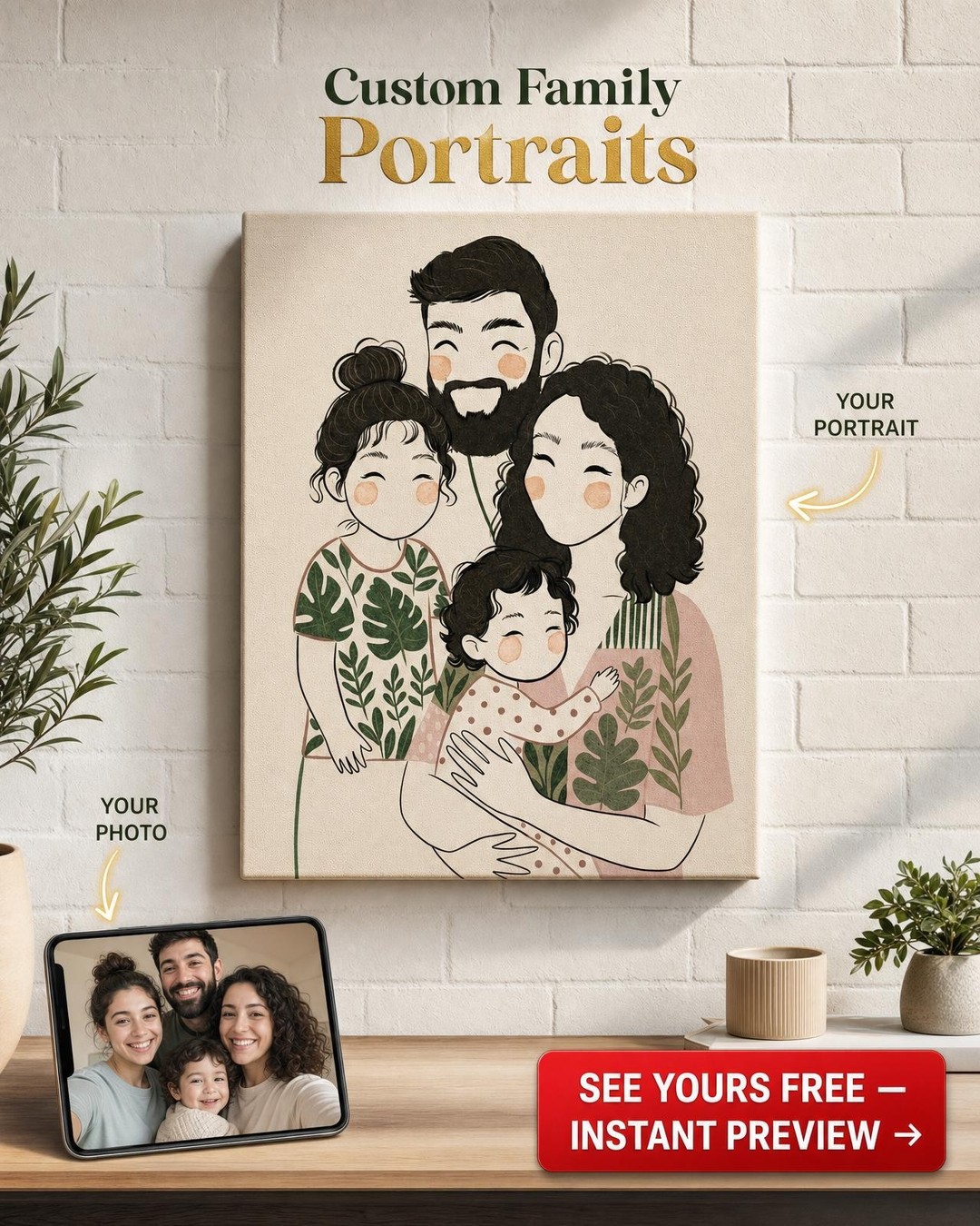 Nature-Inspired Family Portrait - Unique Canvas Gift