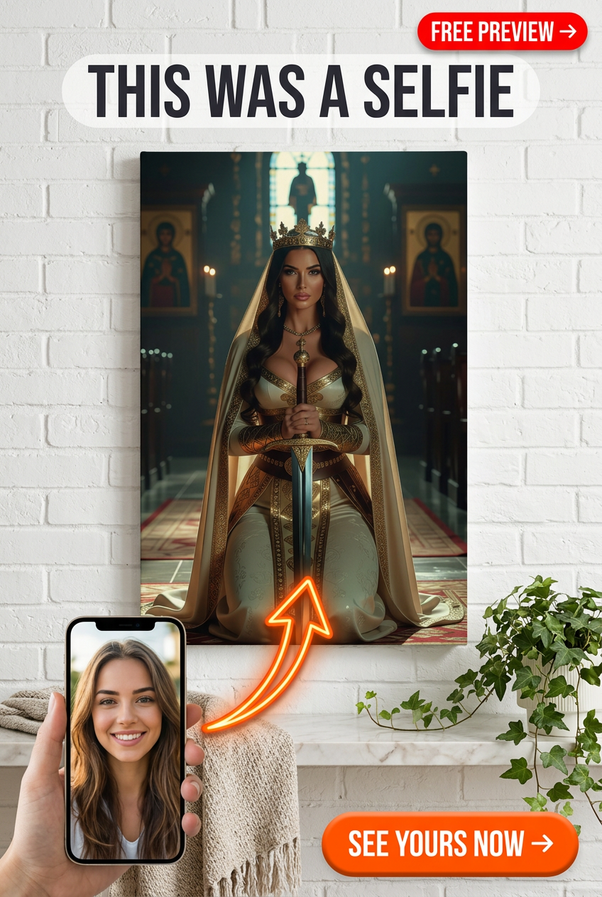 Custom Royal Woman Portrait — Regal Crown & Throne Canvas